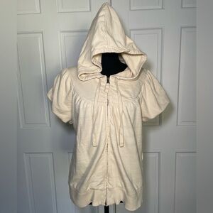 Old Navy Y2K Cream Hooded Short-Sleeve Zip Sweatshirt Bubble Sleeve Large